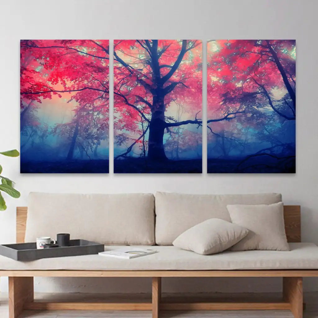 لوحة جدارية فنية لتزين الحائط بتصميم طبيعة، ثلاث قطع ،مقاس ( 120X60cm)