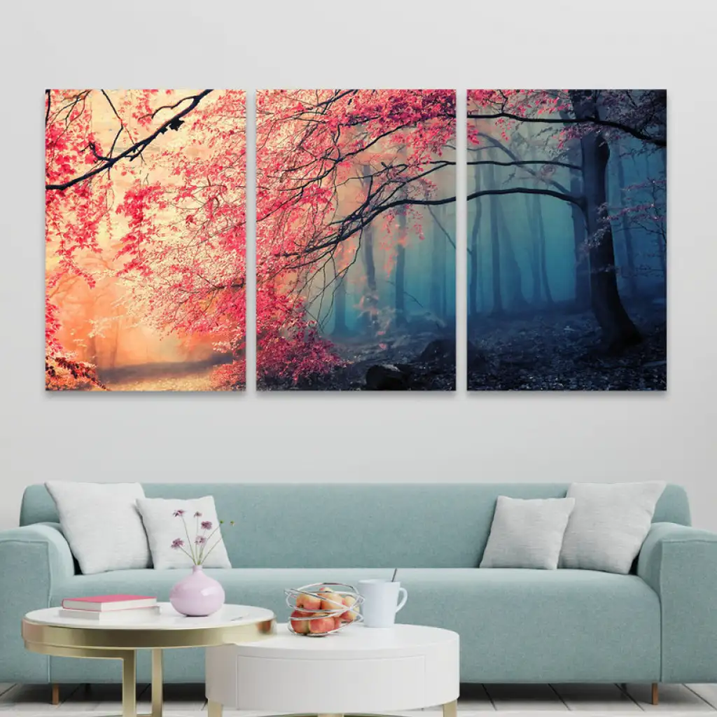 لوحة جدارية فنية لتزين الحائط بتصميم طبيعة، ثلاث قطع ،مقاس ( 120X60cm)