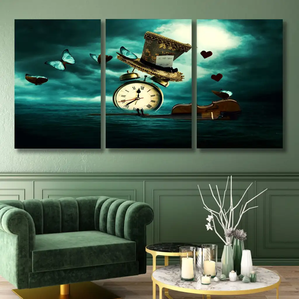 لوحة جدارية فنية لتزين الحائط بتصميم عصري ، ثلاث قطع ،مقاس ( 120X60cm)