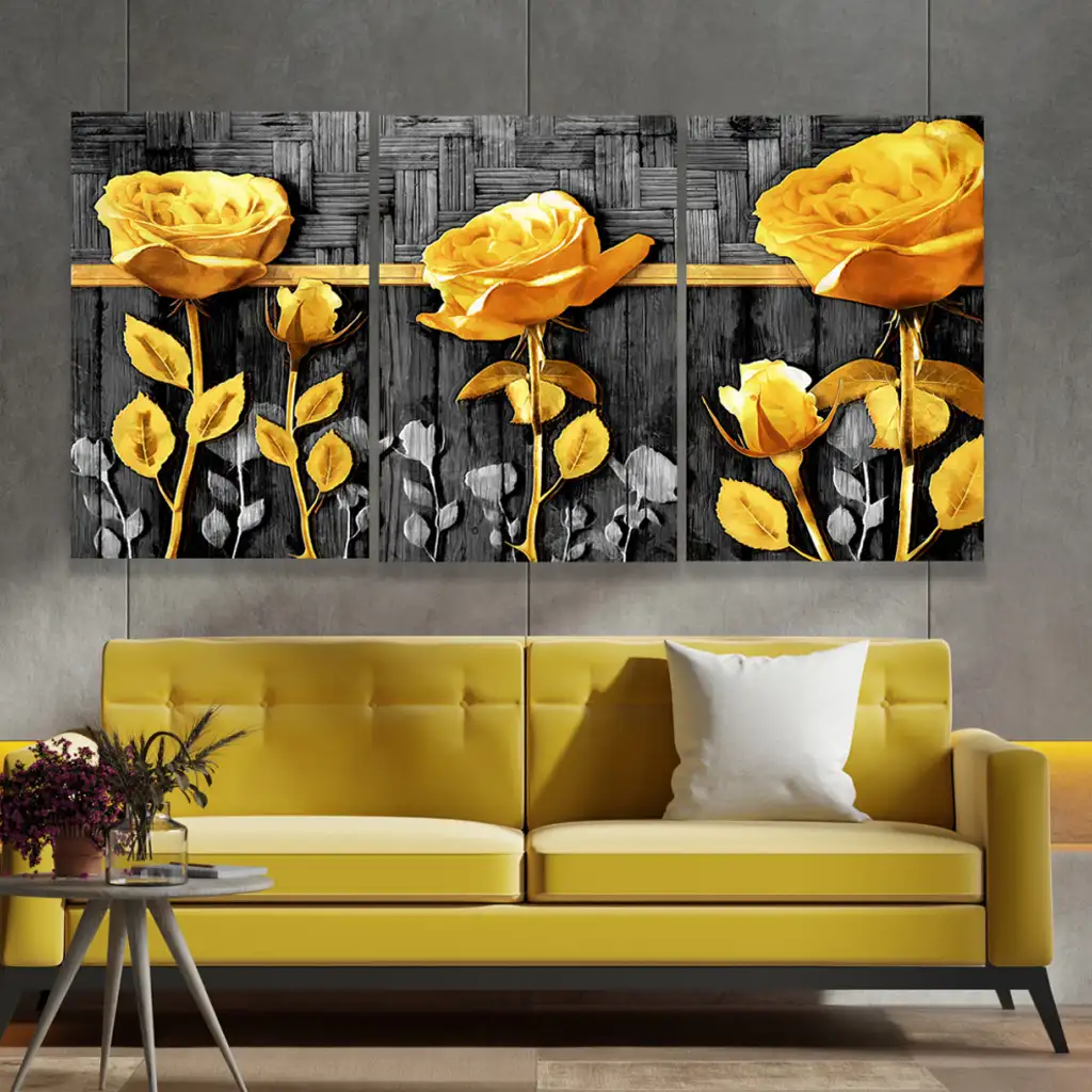لوحة جدارية فنية لتزين الحائط بتصميم ورود ، ثلاث قطع ،مقاس ( 120X60cm)