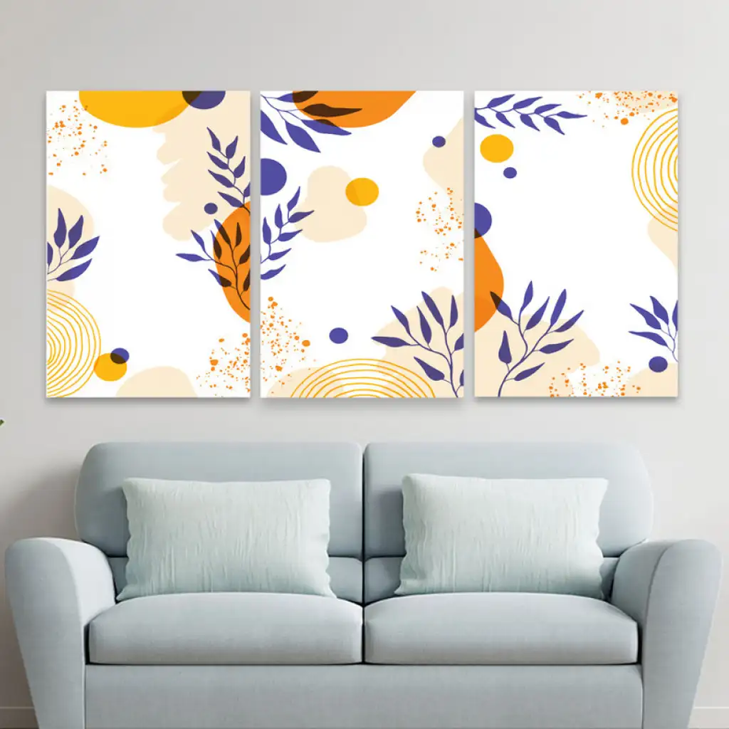 لوحة جدارية فنية لتزين الحائط بتصميم تجريدي ، ثلاث قطع ،مقاس ( 120X60cm)