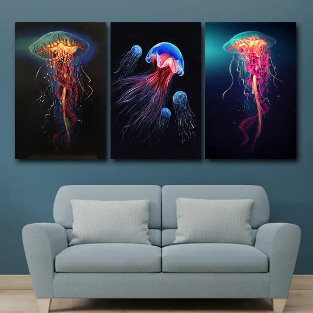 لوحة جدارية فنية لتزين الحائط بتصميم تجريدي ، ثلاث قطع ،مقاس ( 120X60cm)
