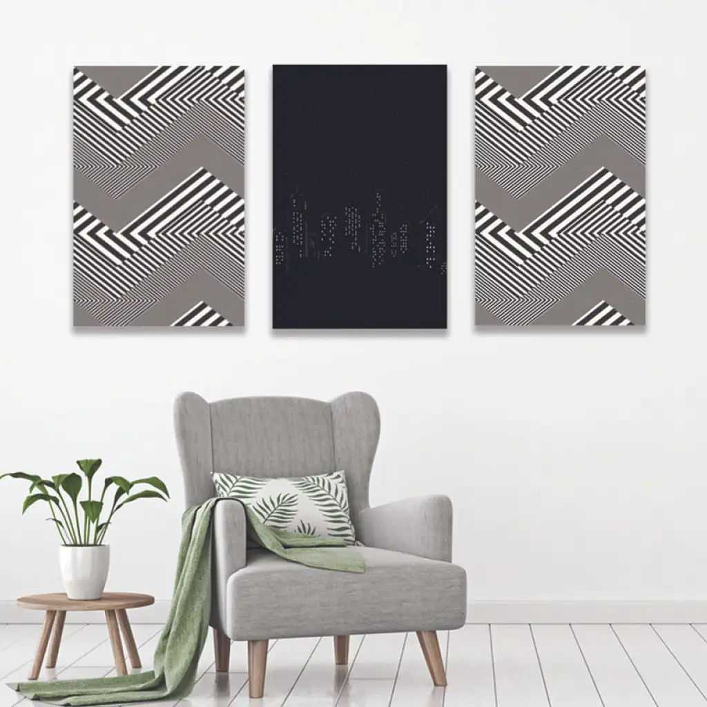 لوحة جدارية فنية لتزين الحائط بتصميم تجريدي ، ثلاث قطع ،مقاس ( 120X60cm)