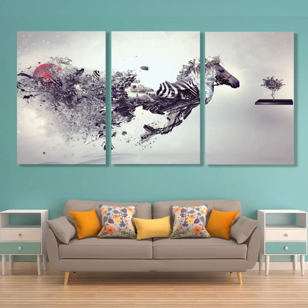 لوحة جدارية فنية لتزين الحائط بتصميم تجريدي ، ثلاث قطع ،مقاس ( 120X60cm)