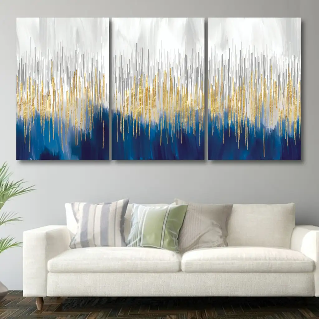 لوحة جدارية فنية لتزين الحائط بتصميم تجريدي، ثلاث قطع ،مقاس ( 120X60cm)