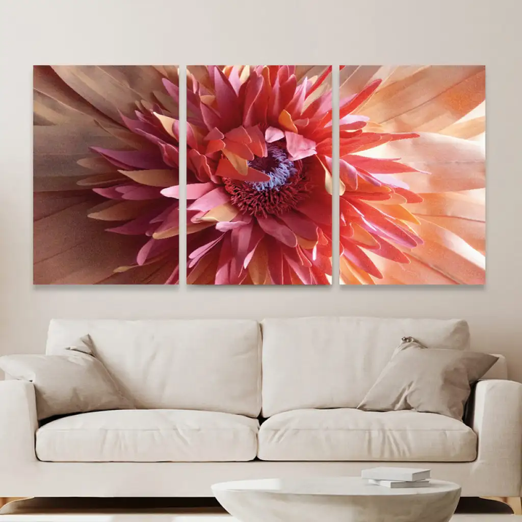 لوحة جدارية فنية لتزين الحائط بتصميم ورود، ثلاث قطع ،مقاس ( 120X60cm)
