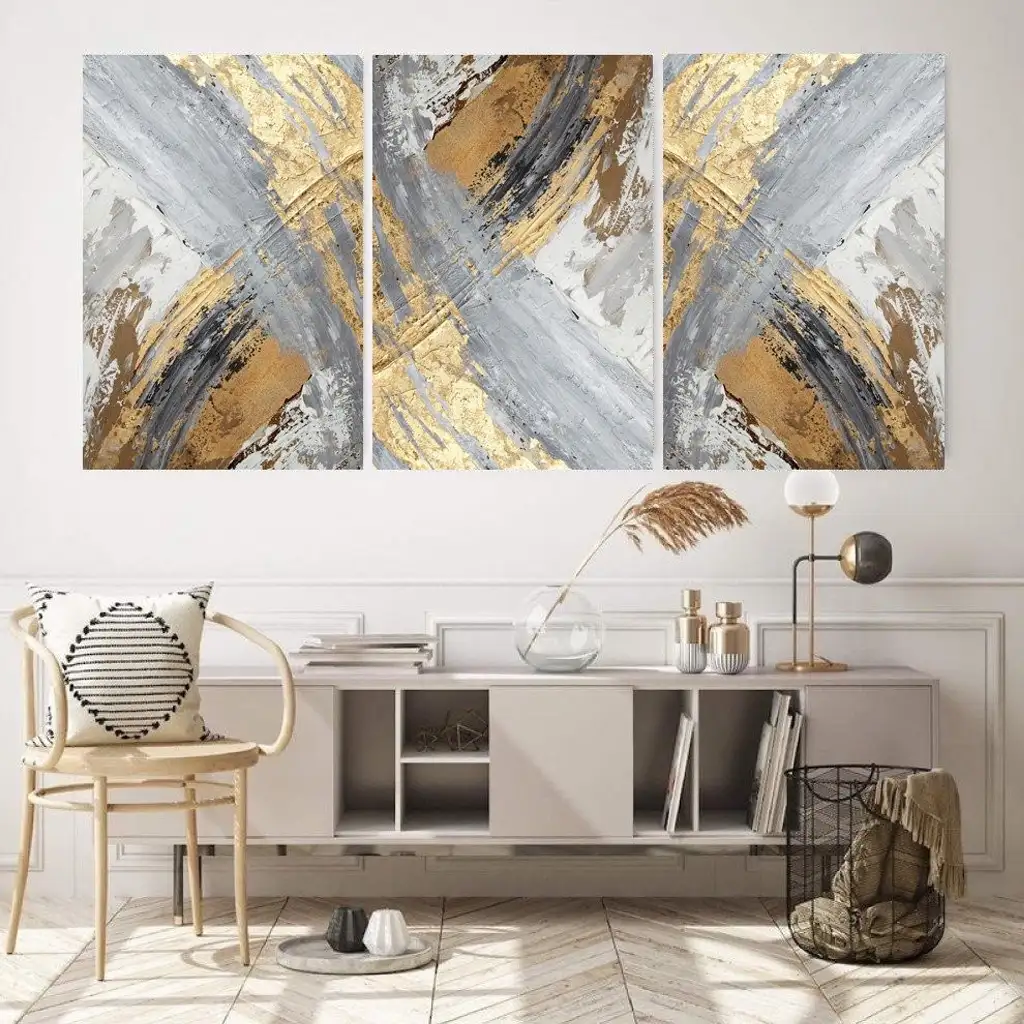 لوحة جدارية فنية لتزين الحائط بتصميم تجريدي ، ثلاث قطع ،مقاس ( 120X60cm)