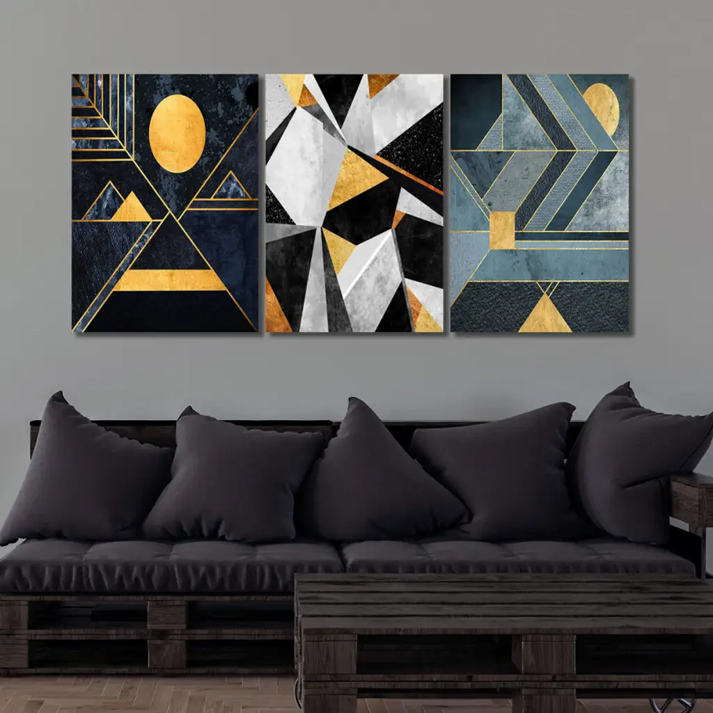 لوحة جدارية فنية لتزين الحائط بتصميم عصري ، ثلاث قطع ،مقاس ( 120X60cm)