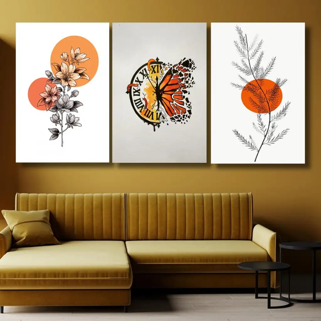 لوحة جدارية فنية لتزين الحائط بتصميم تجريدي ، ثلاث قطع ،مقاس ( 120X60cm)