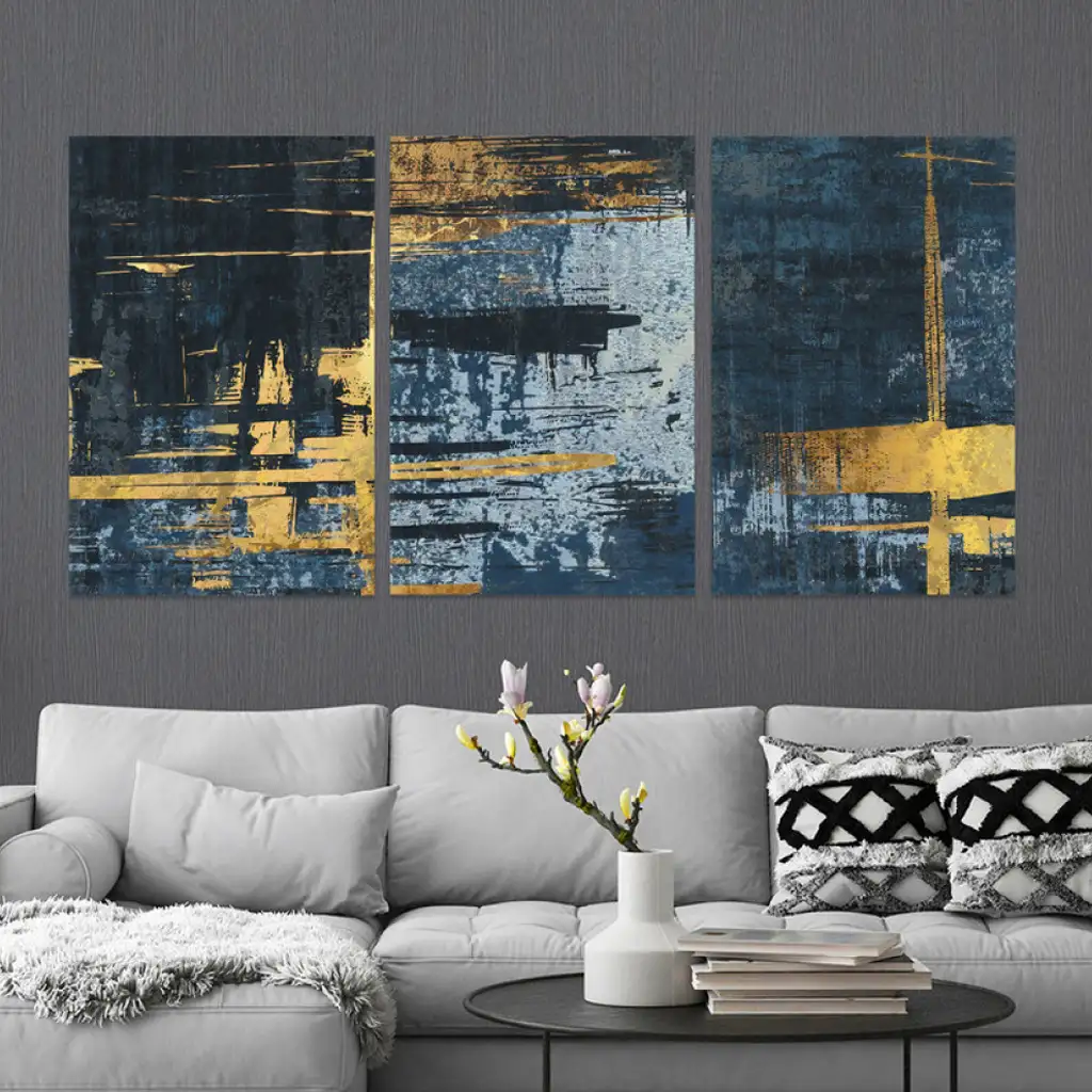 لوحة جدارية فنية لتزين الحائط بتصميم تجريدي ، ثلاث قطع ،مقاس ( 120X60cm)