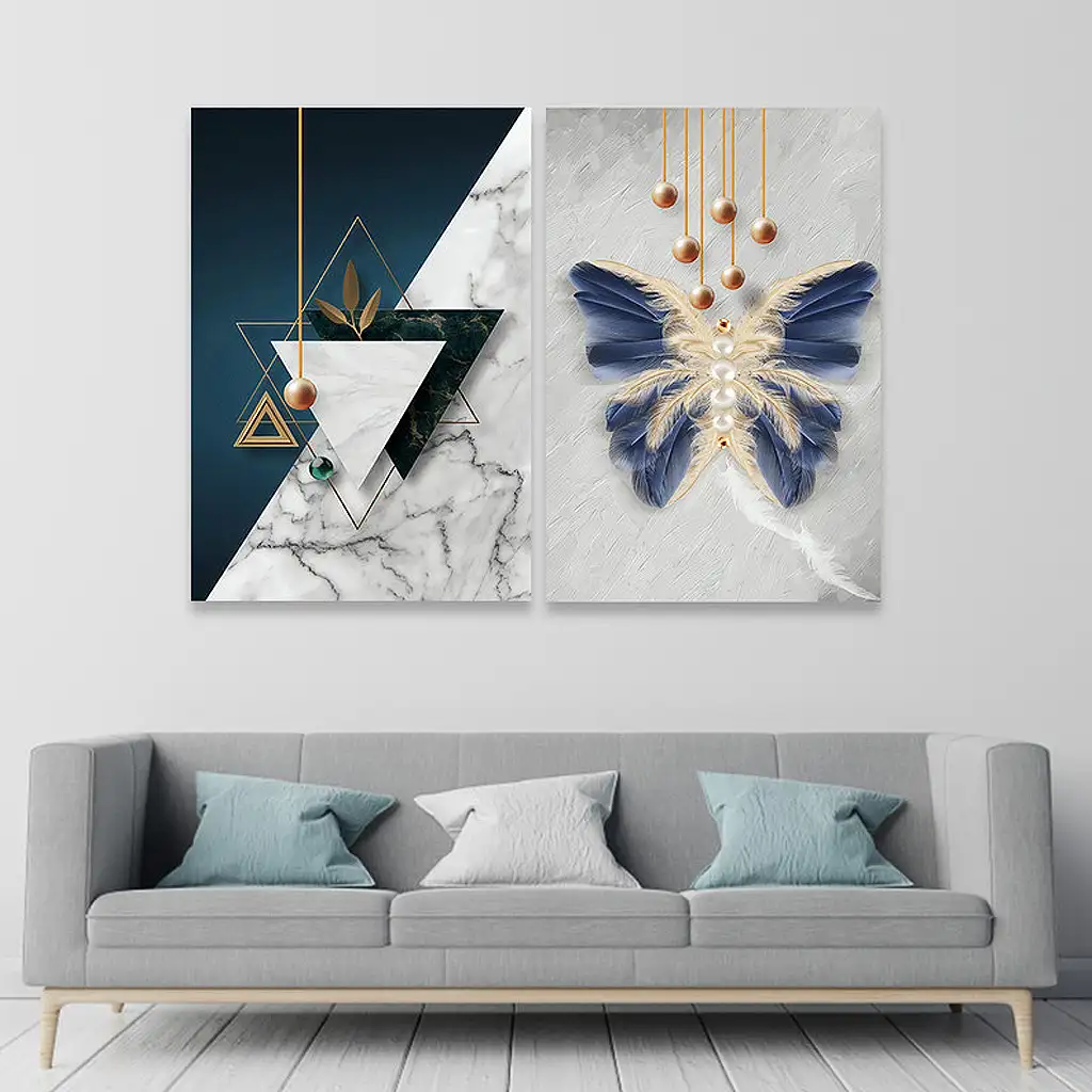 لوحة جدارية فنية لتزين الحائط بتصميم عصري, قطعتين ,القياس:80x60سم