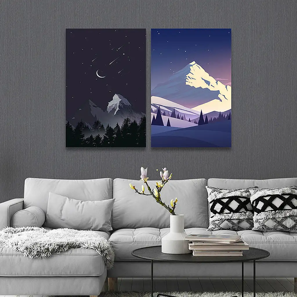 لوحة جدارية فنية لتزين الحائط بتصميم جبل, قطعتين ,القياس:80x60سم