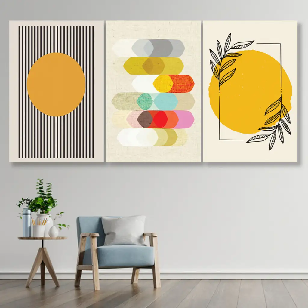 لوحة جدارية فنية لتزين الحائط بتصميم عصري ، ثلاث قطع ،مقاس ( 120X60cm)