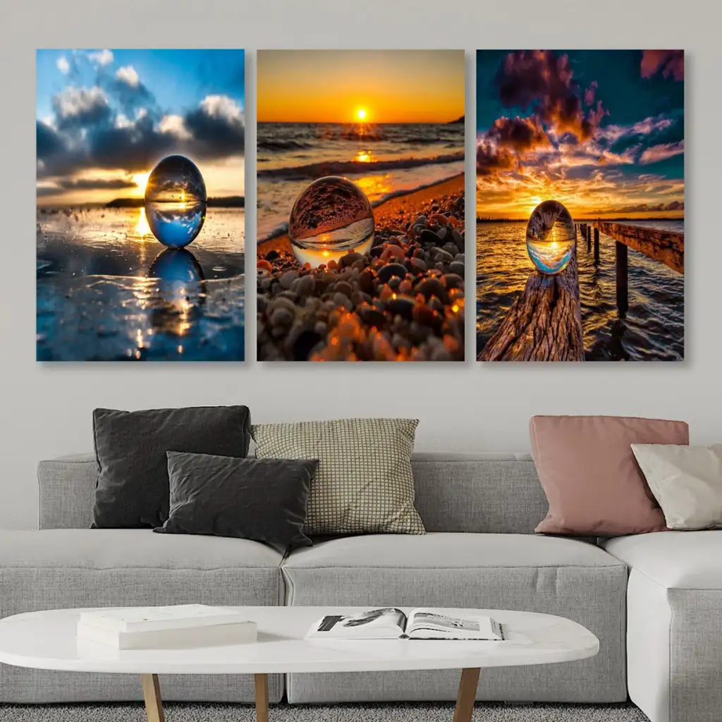لوحة جدارية فنية لتزين الحائط بتصميم تجريدي ، ثلاث قطع ،مقاس ( 120X60cm)