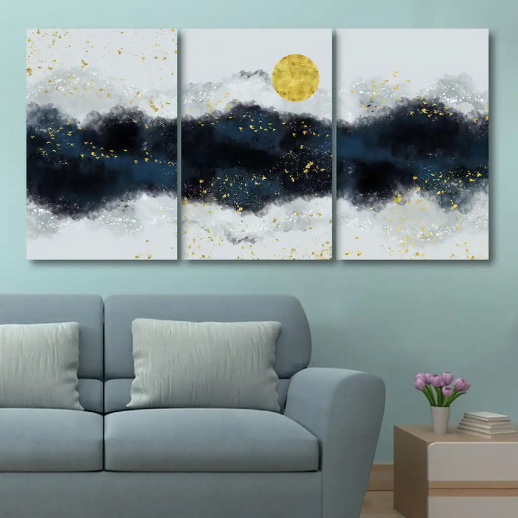 لوحة جدارية فنية لتزين الحائط بتصميم تجريدي، ثلاث قطع ،مقاس ( 120X60cm)