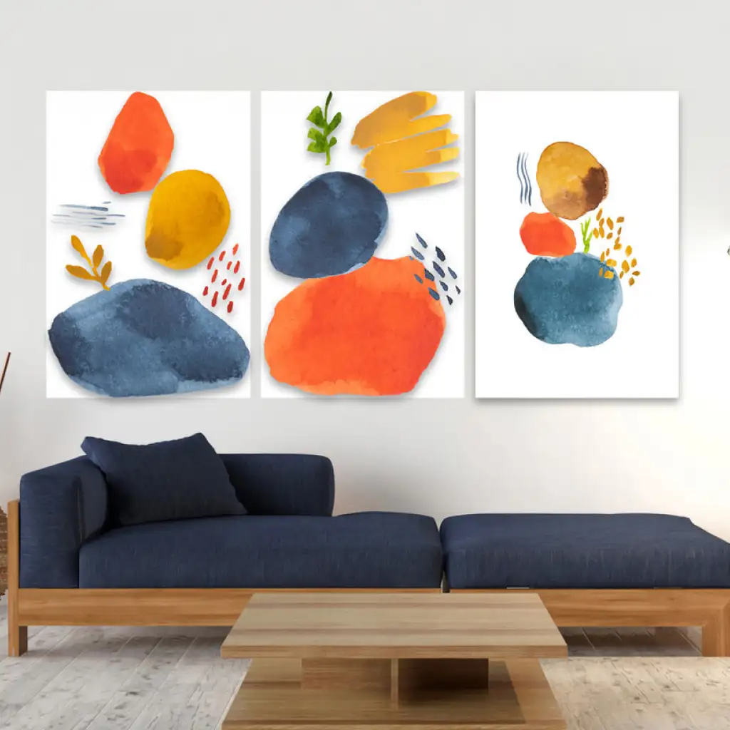 لوحة جدارية فنية لتزين الحائط بتصميم تجريدي ، ثلاث قطع ،مقاس ( 120X60cm)