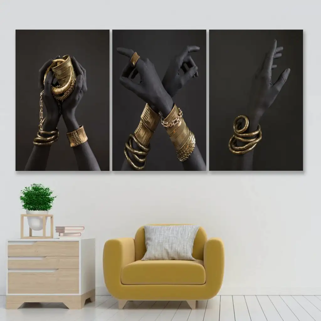 لوحة جدارية فنية لتزين الحائط بتصميم عصري ، ثلاث قطع ،مقاس ( 120X60cm)