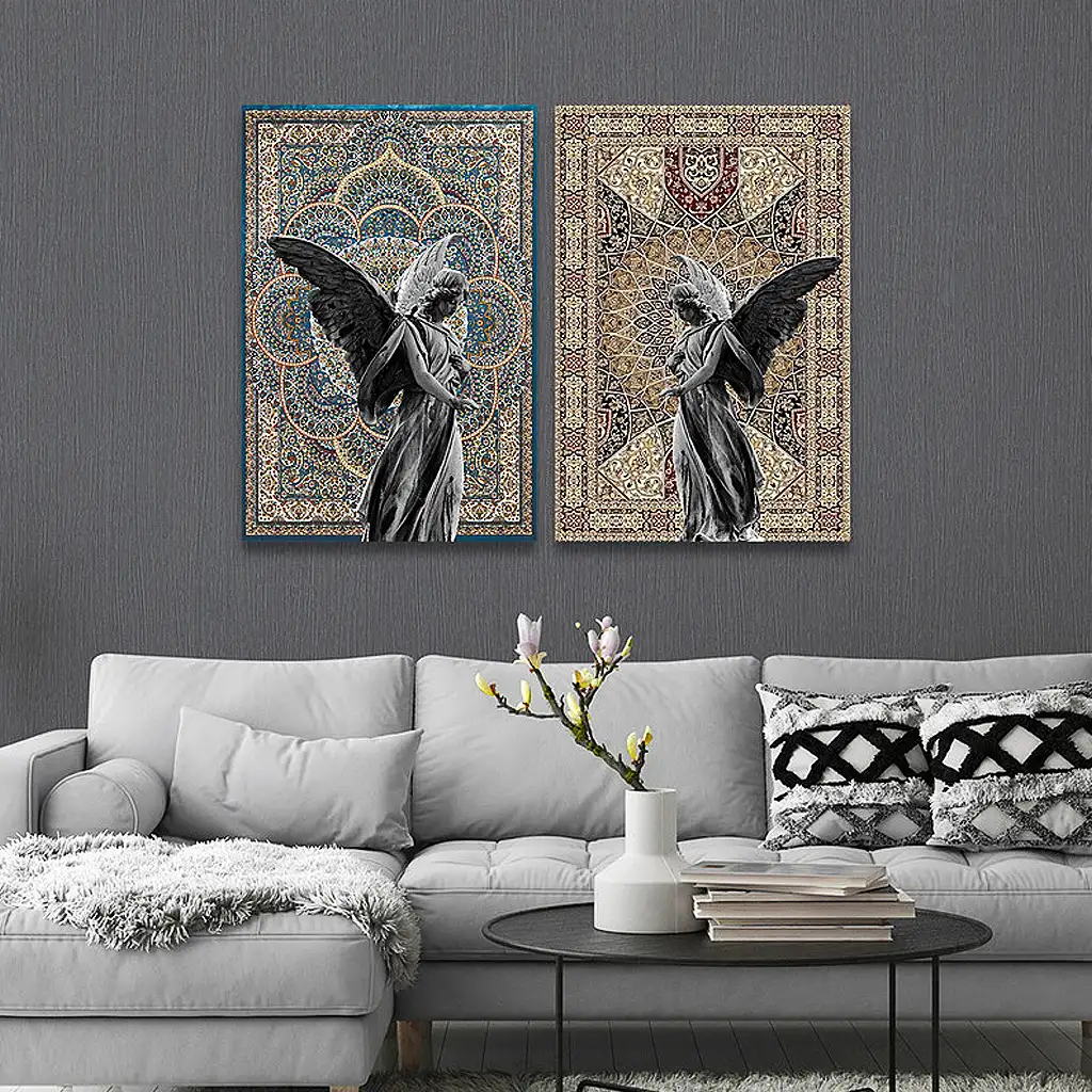 لوحة جدارية فنية لتزين الحائط بتصميم إسلامي, قطعتين ,القياس:80x60سم