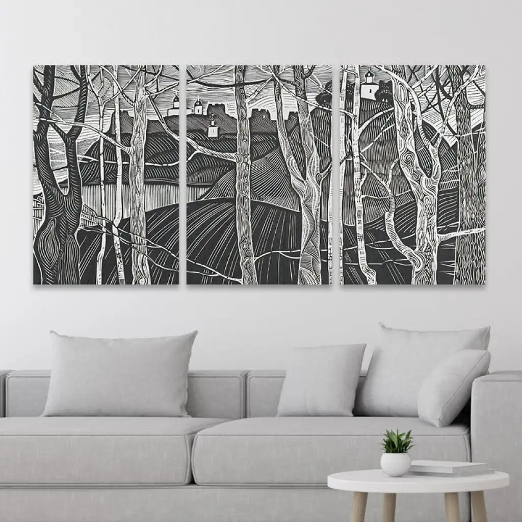 لوحة جدارية فنية لتزين الحائط بتصميم طبيعة، ثلاث قطع ،مقاس ( 120X60cm)