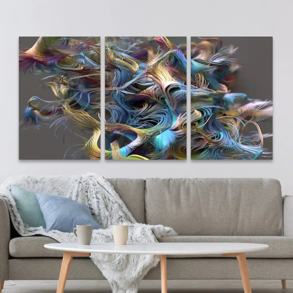 لوحة جدارية فنية لتزين الحائط بتصميم تجريدي، ثلاث قطع ،مقاس ( 120X60cm)