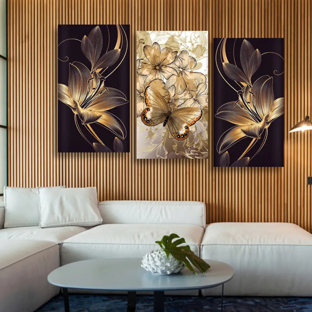 لوحة جدارية فنية لتزين الحائط بتصميم تجريدي ، ثلاث قطع ،مقاس ( 120X60cm)