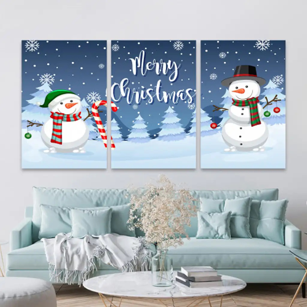 لوحة جدارية فنية لتزين الحائط بتصميم عيد الميلاد، ثلاث قطع ،مقاس ( 120X60cm)