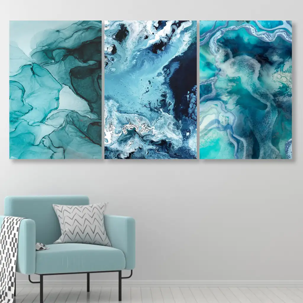 لوحة جدارية فنية لتزين الحائط بتصميم عصري ، ثلاث قطع ،مقاس ( 120X60cm)