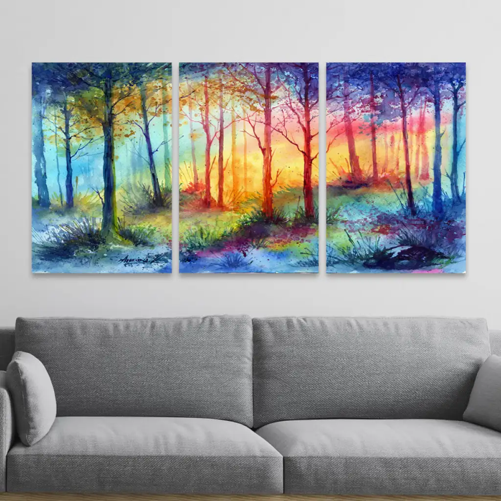لوحة جدارية فنية لتزين الحائط بتصميم طبيعة، ثلاث قطع ،مقاس ( 120X60cm)