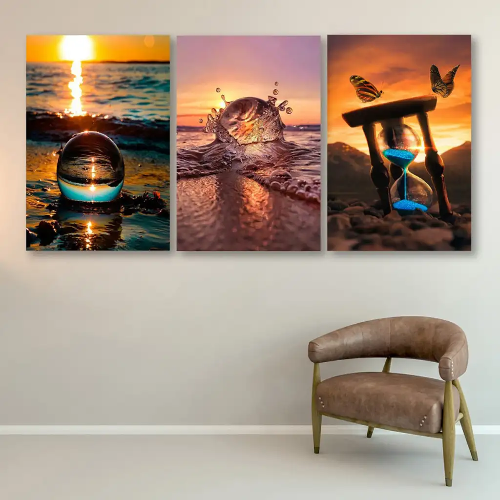 لوحة جدارية فنية لتزين الحائط بتصميم عصري ، ثلاث قطع ،مقاس ( 120X60cm)