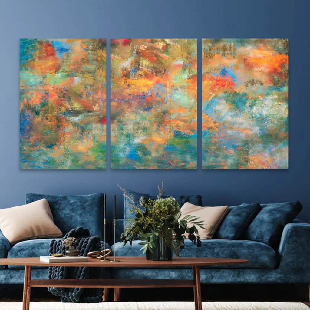 لوحة جدارية فنية لتزين الحائط بتصميم تجريدي ، ثلاث قطع ،مقاس ( 120X60cm)