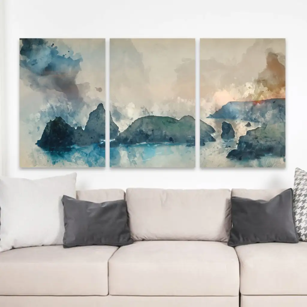 لوحة جدارية فنية لتزين الحائط بتصميم تجريدي ، ثلاث قطع ،مقاس ( 120X60cm)