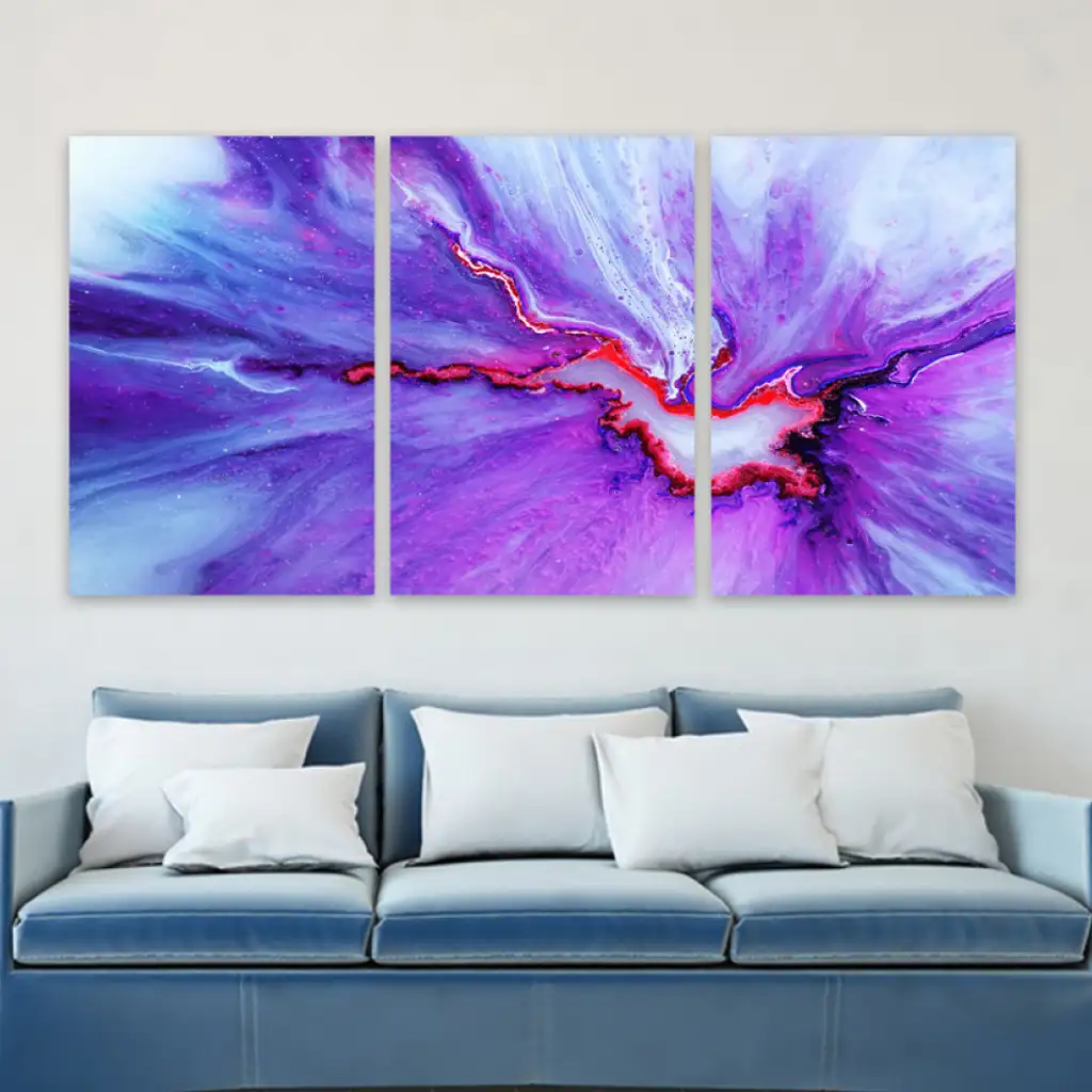 لوحة جدارية فنية لتزين الحائط بتصميم تجريدي ، ثلاث قطع ،مقاس ( 120X60cm)