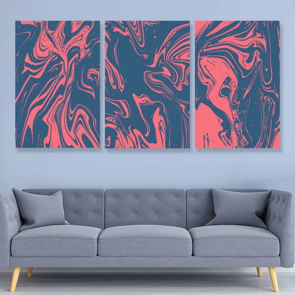 لوحة جدارية فنية لتزين الحائط بتصميم تجريدي، ثلاث قطع ،مقاس ( 120X60cm)