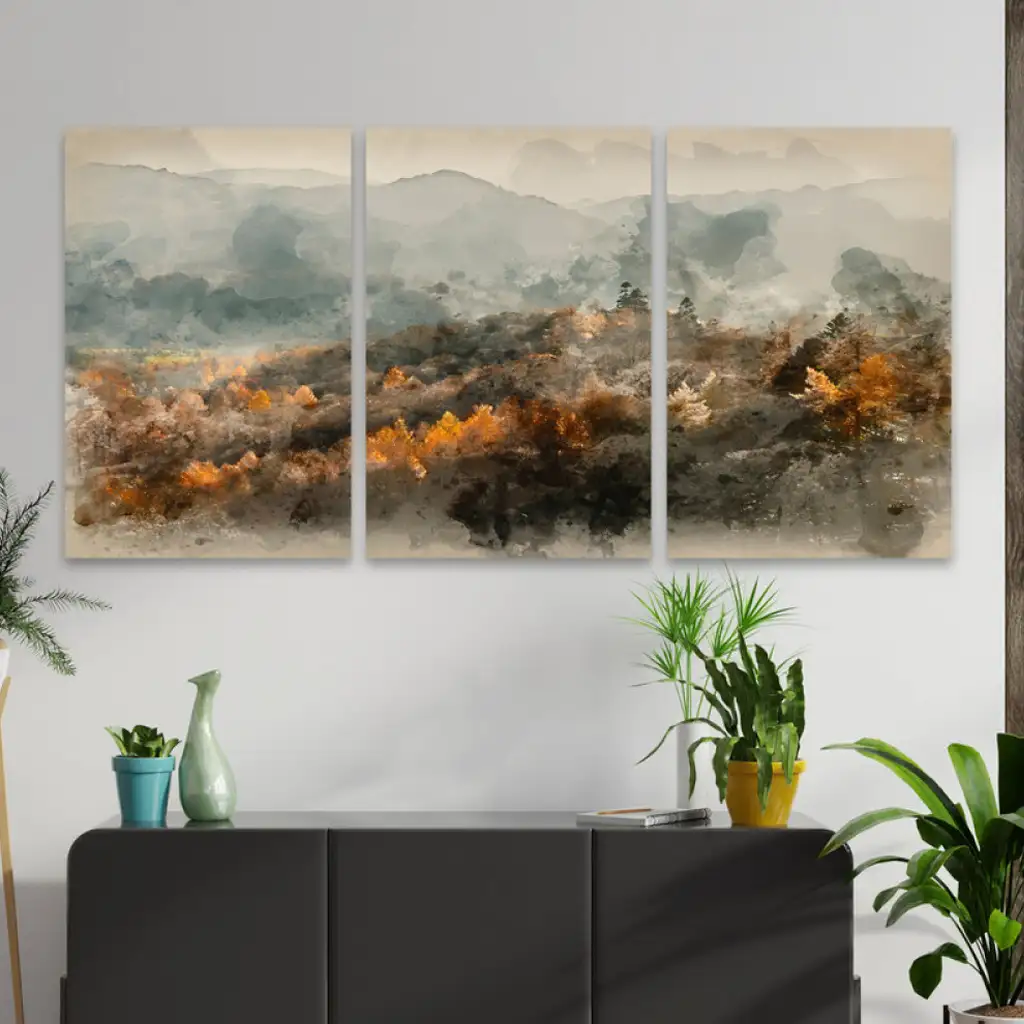 لوحة جدارية فنية لتزين الحائط بتصميم تجريدي ، ثلاث قطع ،مقاس ( 120X60cm)