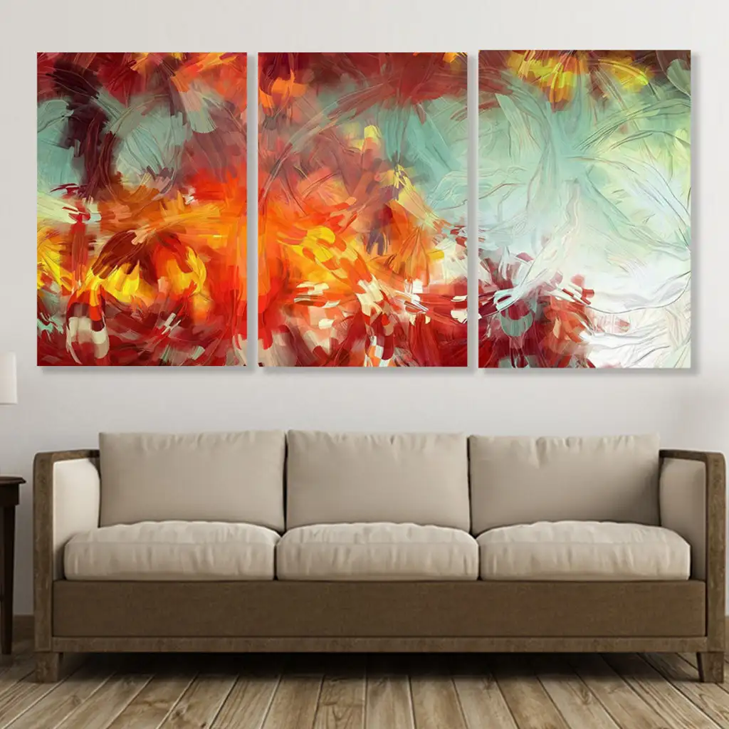 لوحة جدارية فنية لتزين الحائط بتصميم تجريدي ، ثلاث قطع ،مقاس ( 120X60cm)