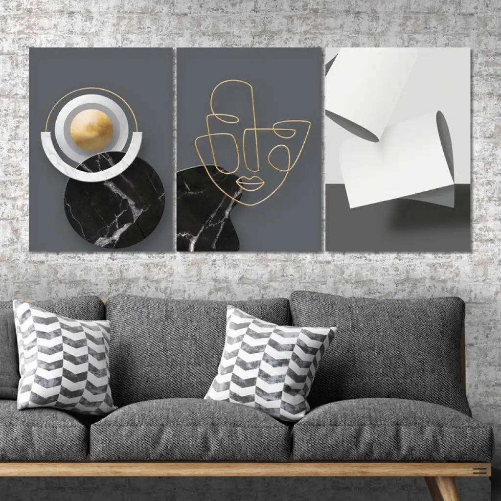 لوحة جدارية فنية لتزين الحائط بتصميم تجريدي ، ثلاث قطع ،مقاس ( 120X60cm)