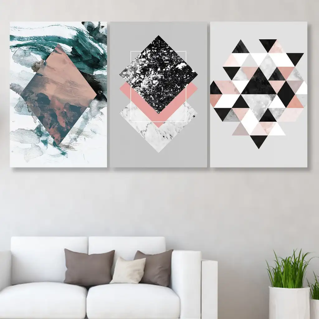 لوحة جدارية فنية لتزين الحائط بتصميم عصري ، ثلاث قطع ،مقاس ( 120X60cm)