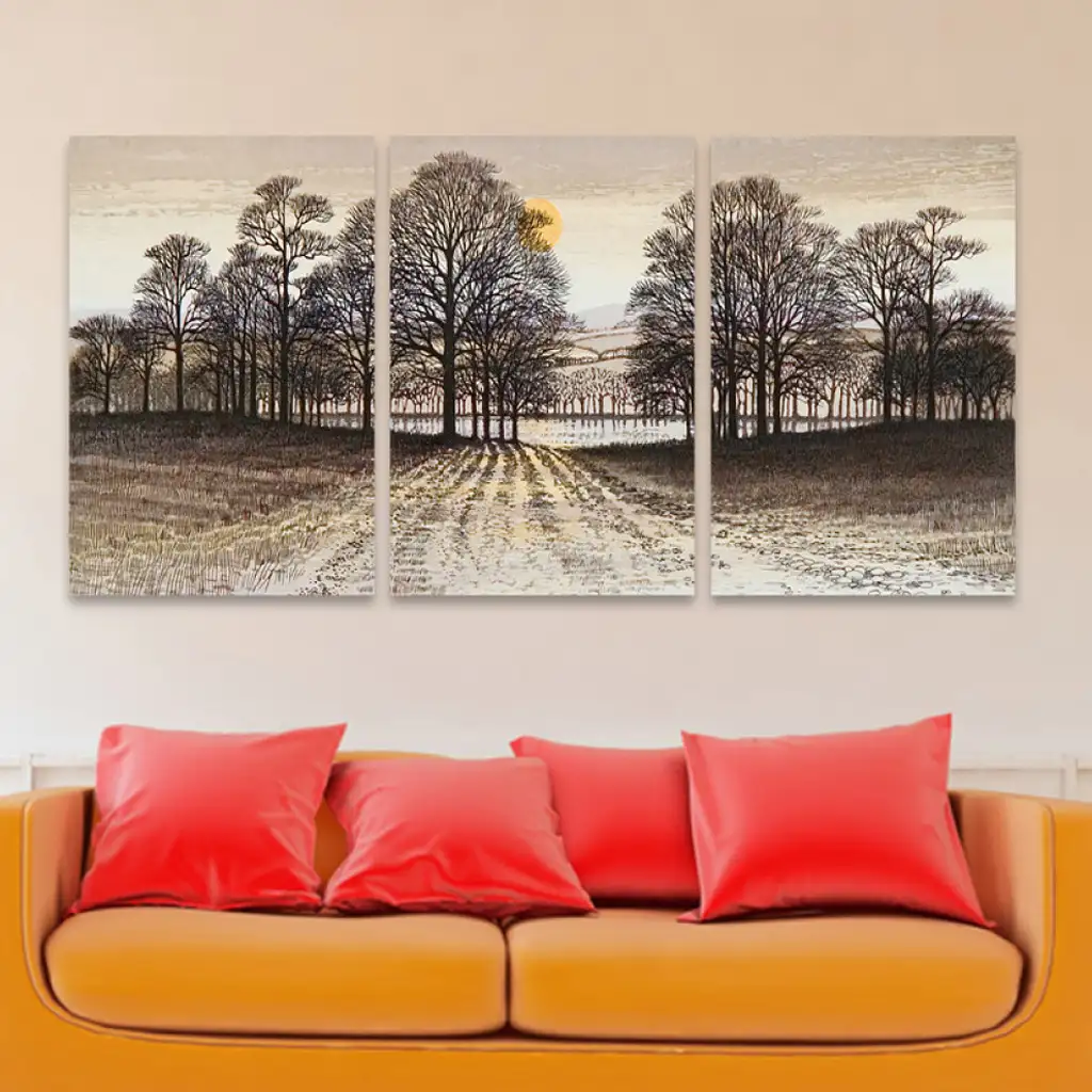 لوحة جدارية فنية لتزين الحائط بتصميم طبيعة، ثلاث قطع ،مقاس ( 120X60cm)