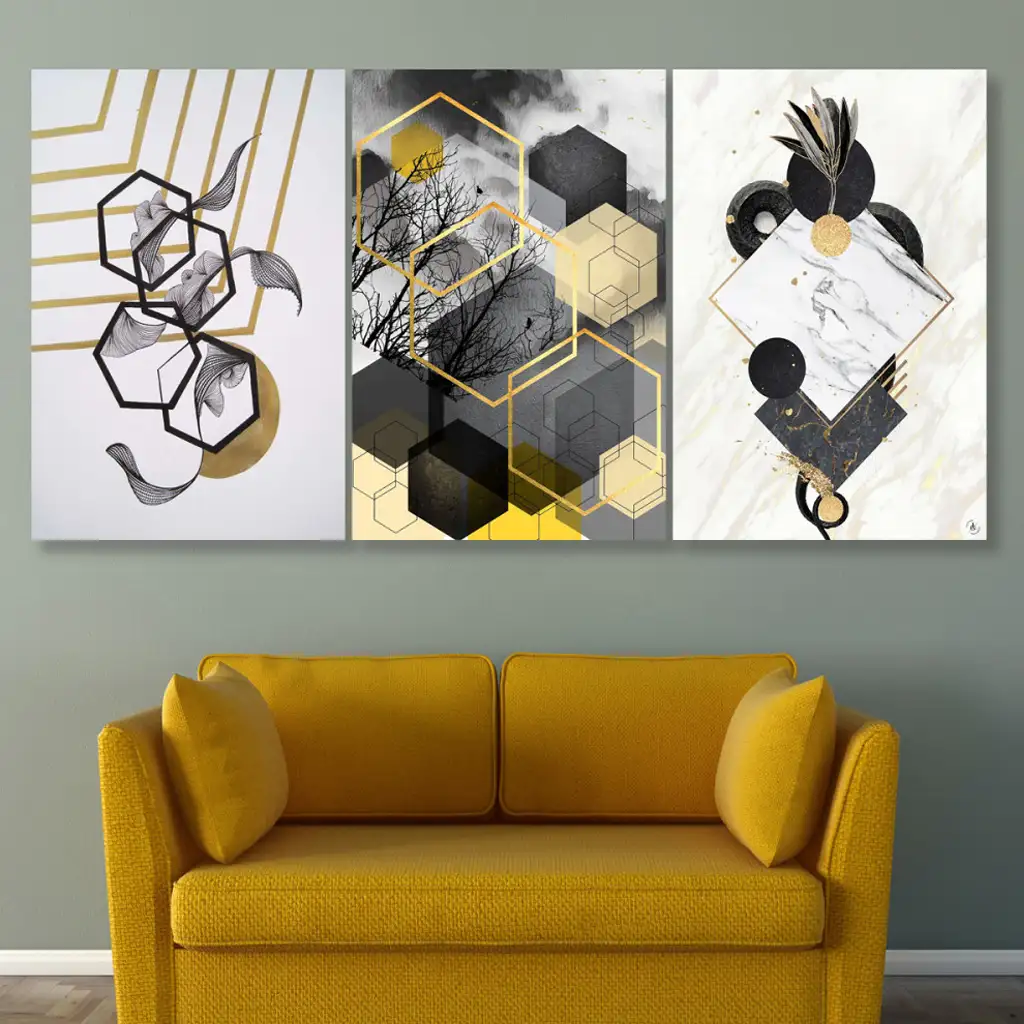 لوحة جدارية فنية لتزين الحائط بتصميم عصري ، ثلاث قطع ،مقاس ( 120X60cm)