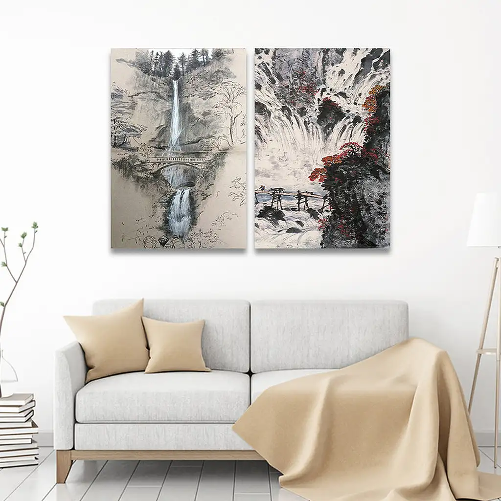 لوحة جدارية فنية لتزين الحائط بتصميم طبيعة, قطعتين ,القياس:80x60سم