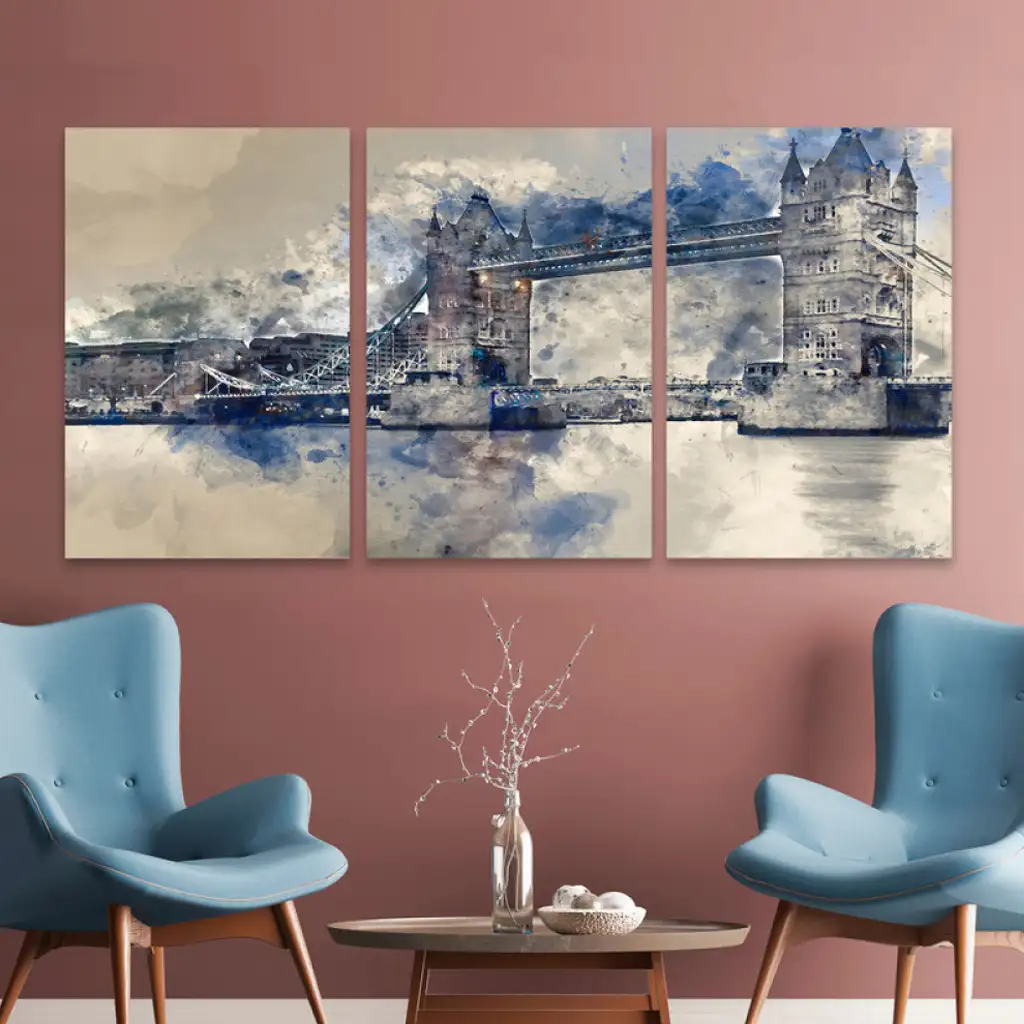 لوحة جدارية فنية لتزين الحائط بتصميم تجريدي ، ثلاث قطع ،مقاس ( 120X60cm)
