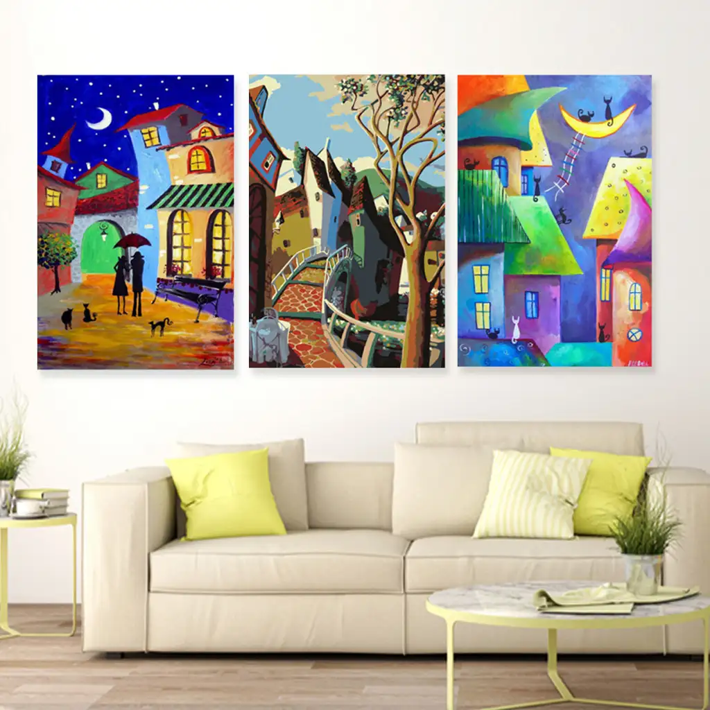 لوحة جدارية فنية لتزين الحائط بتصميم عصري ، ثلاث قطع ،مقاس ( 120X60cm)