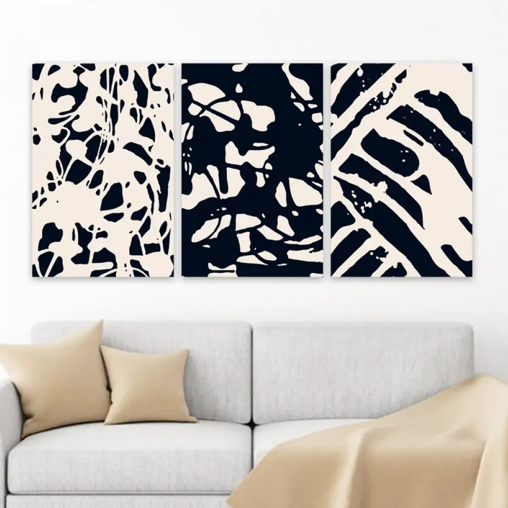 لوحة جدارية فنية لتزين الحائط بتصميم تجريدي، ثلاث قطع ،مقاس ( 120X60cm)