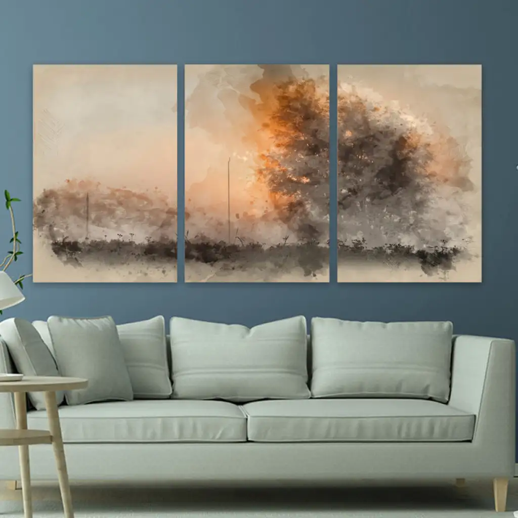 لوحة جدارية فنية لتزين الحائط بتصميم تجريدي ، ثلاث قطع ،مقاس ( 120X60cm)