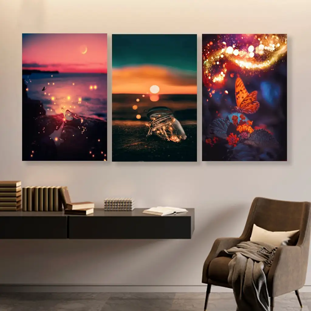 لوحة جدارية فنية لتزين الحائط بتصميم تجريدي ، ثلاث قطع ،مقاس ( 120X60cm)