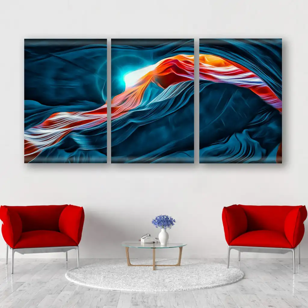 لوحة جدارية فنية لتزين الحائط بتصميم تجريدي، ثلاث قطع ،مقاس ( 120X60cm)