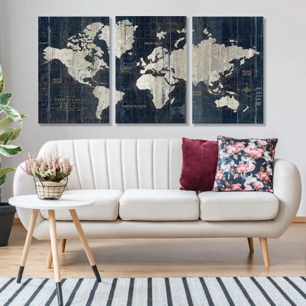 لوحة جدارية فنية لتزين الحائط بتصميم تجريدي ، ثلاث قطع ،مقاس ( 120X60cm)