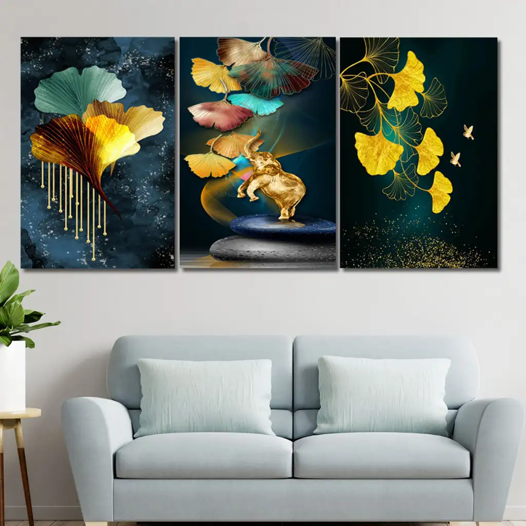 لوحة جدارية فنية لتزين الحائط بتصميم عصري، ثلاث قطع ،مقاس ( 120X60cm)