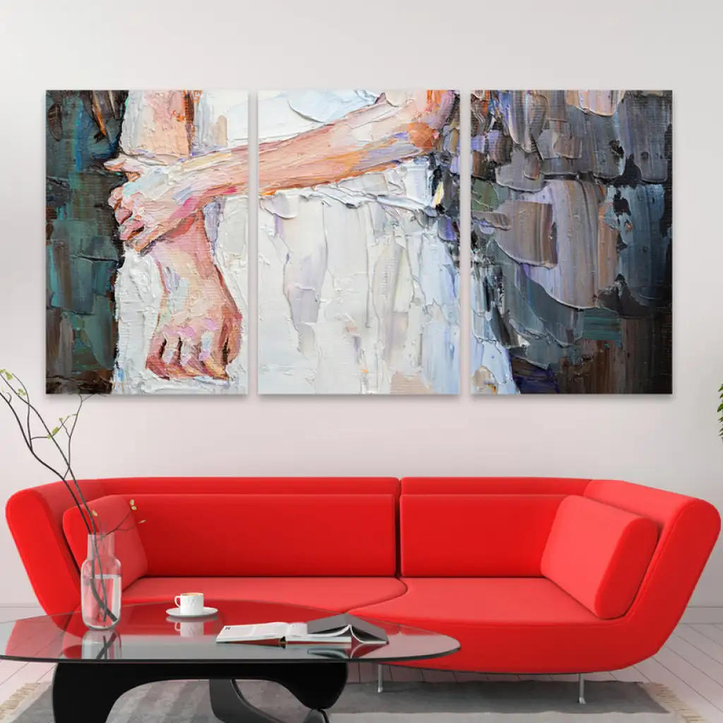لوحة جدارية فنية لتزين الحائط بتصميم تجريدي ، ثلاث قطع ،مقاس ( 120X60cm)
