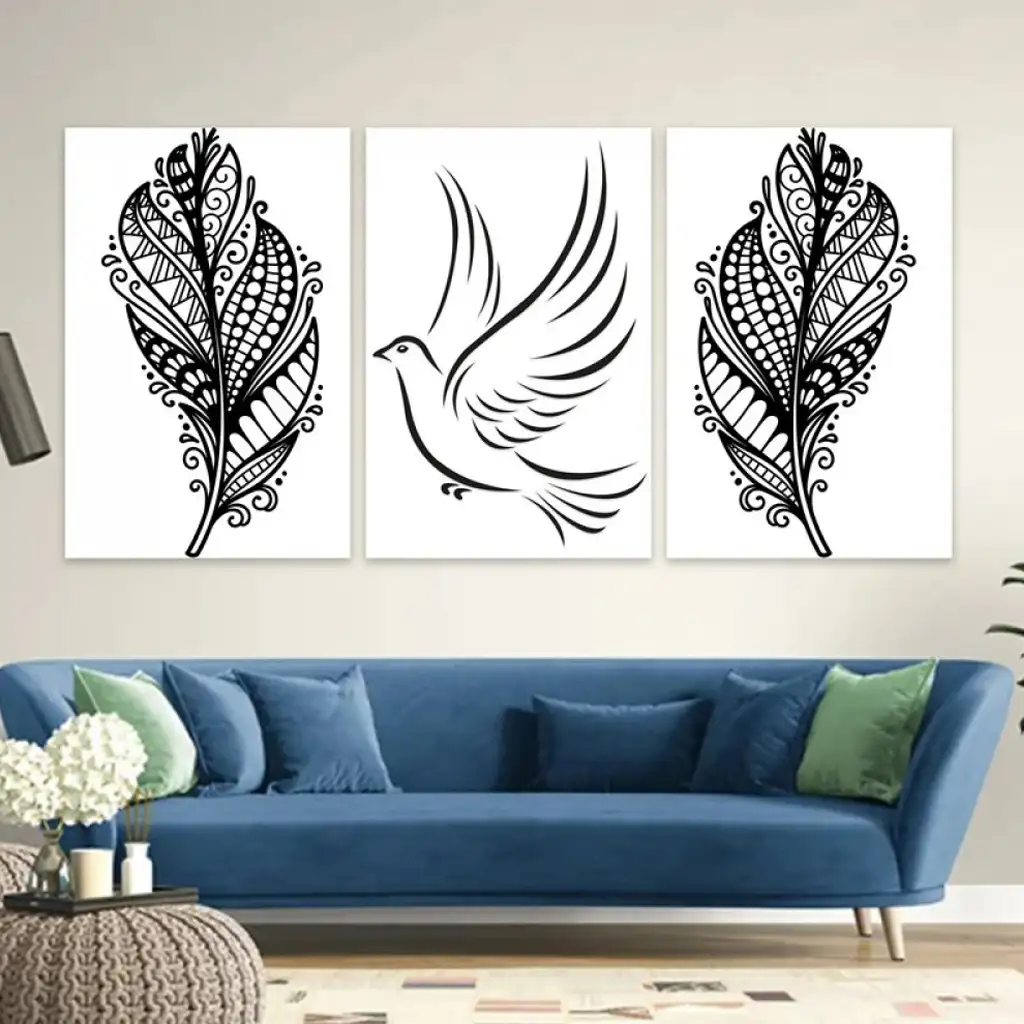لوحة جدارية فنية لتزين الحائط بتصميم عصري، ثلاث قطع ،مقاس ( 120X60cm)